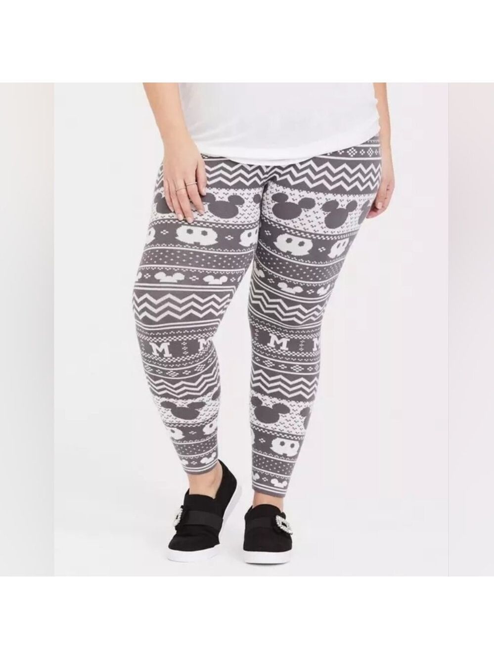 0X (L/ 12) • Disney • Mickey's 90th Anniversary FairIsle Knit Legging Gray/White